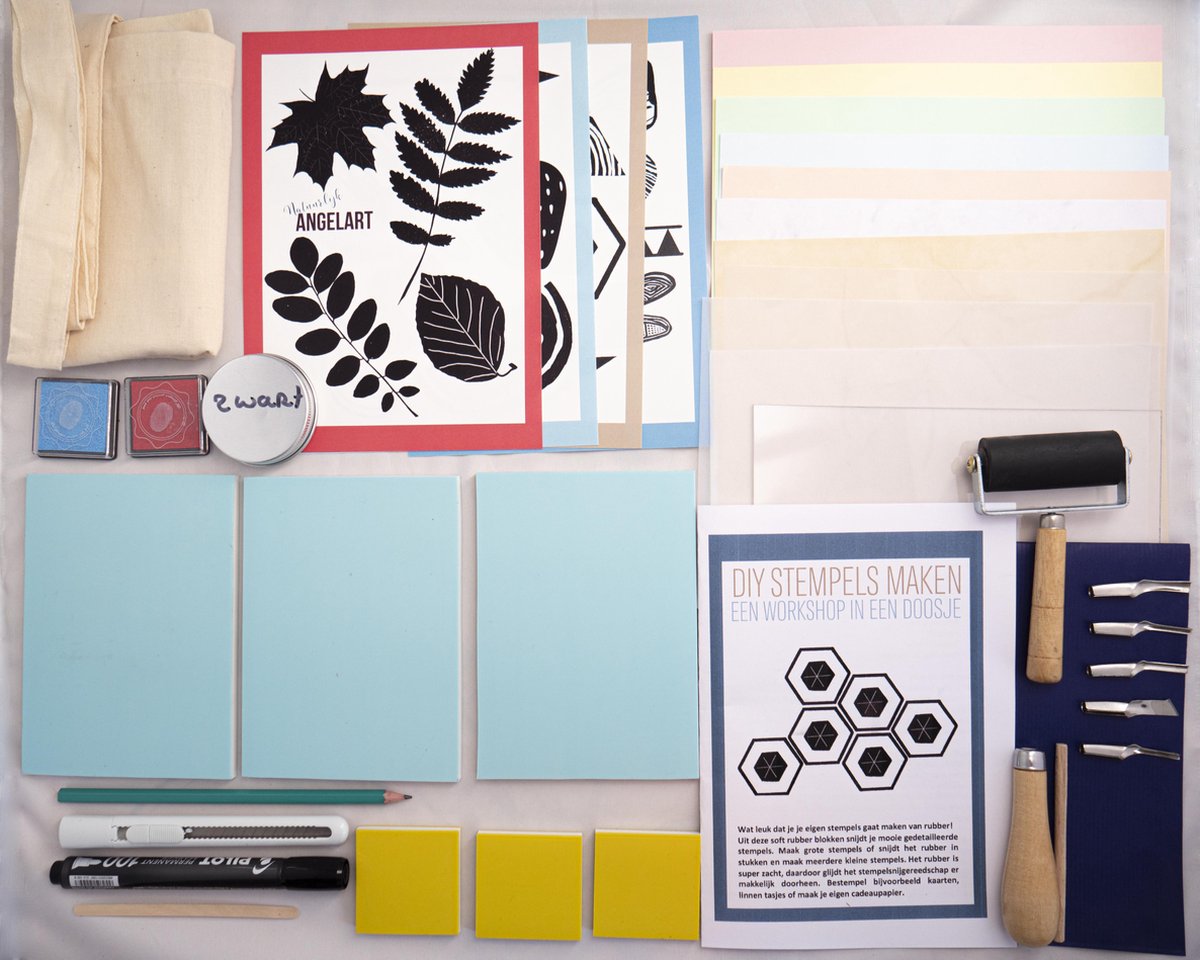 DIY Stempel Kit Textiel - Een Workshop in een doosje - Stempels maken met Natuurlijk Angelart