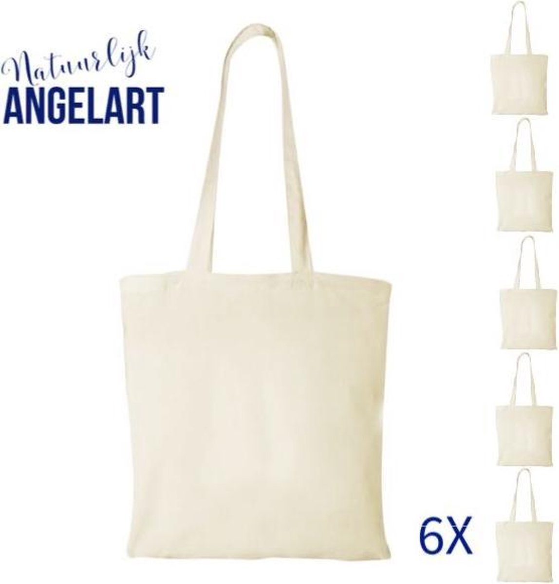 Katoenen schouder tassen pakket van Natuurlijk Angelart - 6 stuks - om zelf te pimpen - bijvoorbeeld met het Angelart DIY Stempel Pakket Textiel