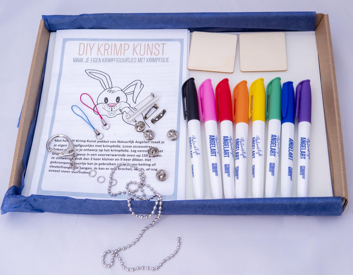 Krimpie Dinkie krimpfolie - Krimp Kunst XL - complete knutseldoos - 10 vel A4 krimpfolie - 8 permanent markers - veel accessoires en voorbeeld ontwerpen - knutselen voor jongens en meisjes