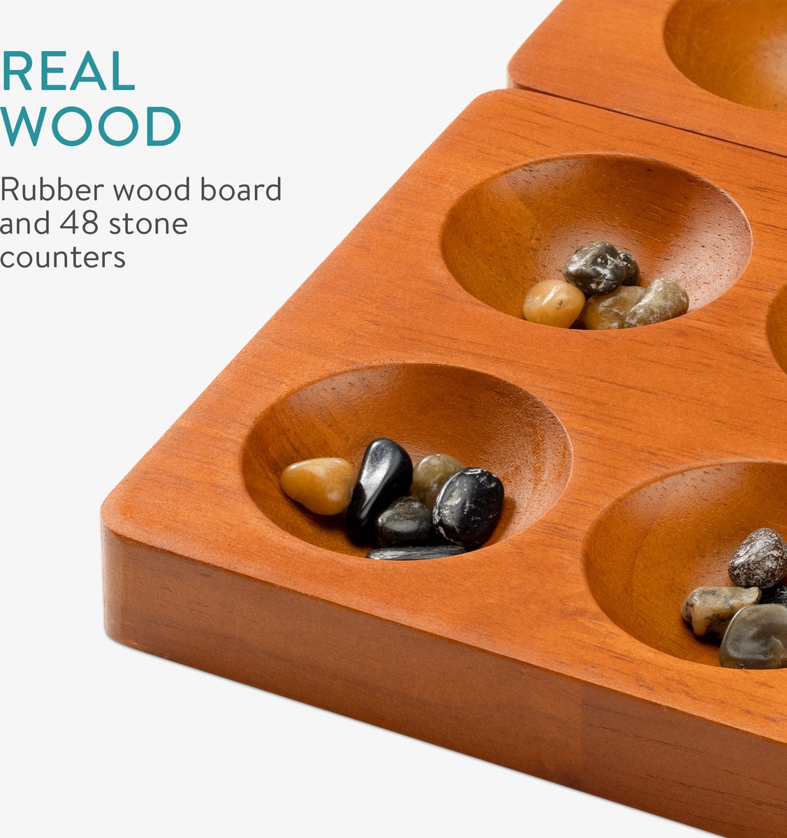 Navaris Mankala houten bordspel - Spel voor kinderen vanaf 6 jaar - Kalaha strategiespel voor twee spelers - 44 x 25 x 2 cm