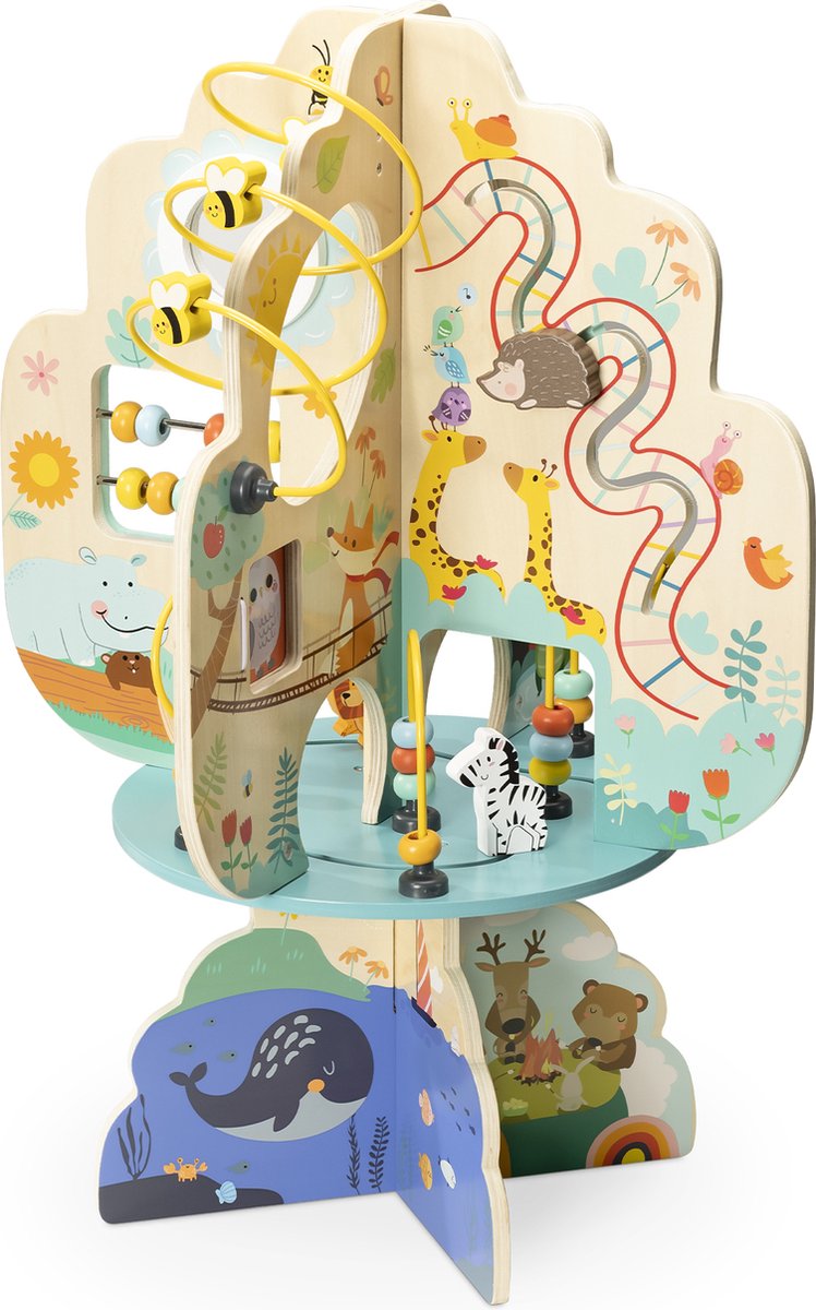 Navaris houten activiteitenbord voor kinderen - Spelen en leren tegelijk - Kindvriendelijk design in de vorm van een boom - Vanaf 18 maanden