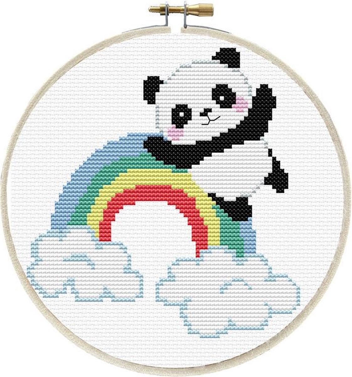 240.060 No Count Cross stitch Rainbow Panda 15x15cm
