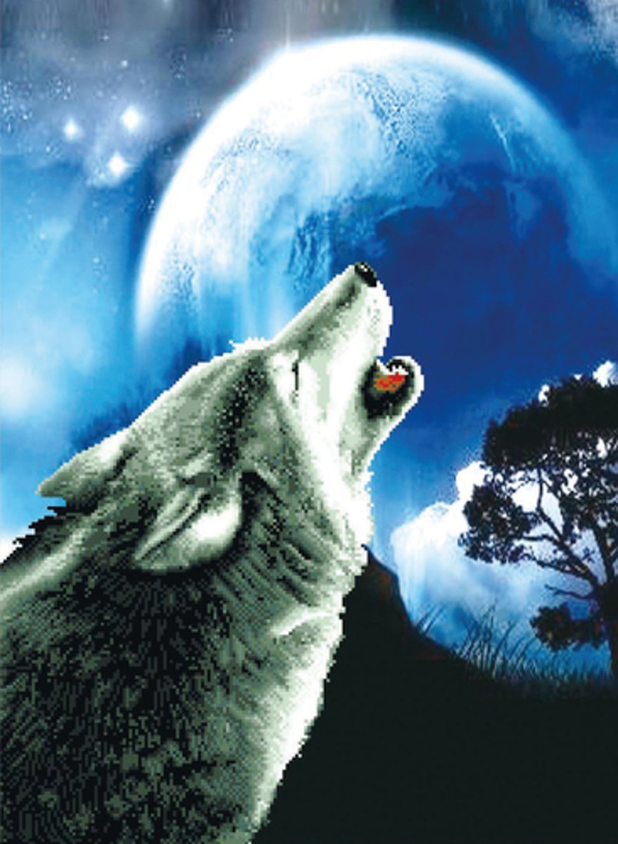 No-Count Cross Stitch Kits Howling Wolf 46,4x63cm
