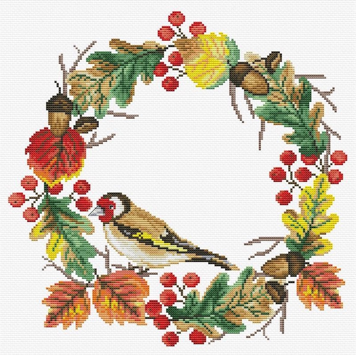 Voorbedrukt borduurpakket herfstkrans op aida Needleart World 340.038