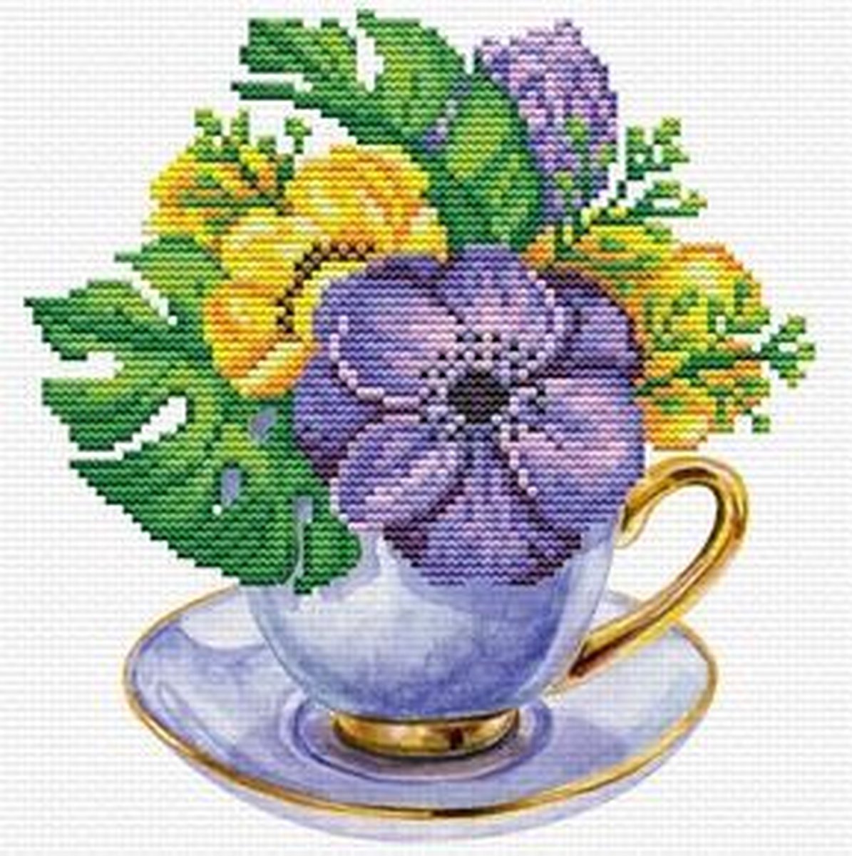 Voorbedrukt borduurpakket paarse kop met bloemen op aida Needleart World 250.002