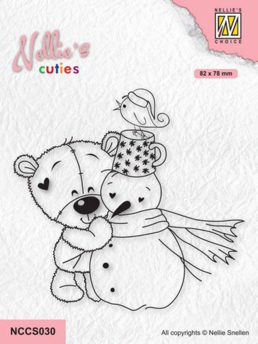 NCCS030 - Nellie Snellen Clear Stamp Snowman with Bear - stempel Nellies cuties - kerst - sneeuwman met beer - sneeuwpop - kerstmis