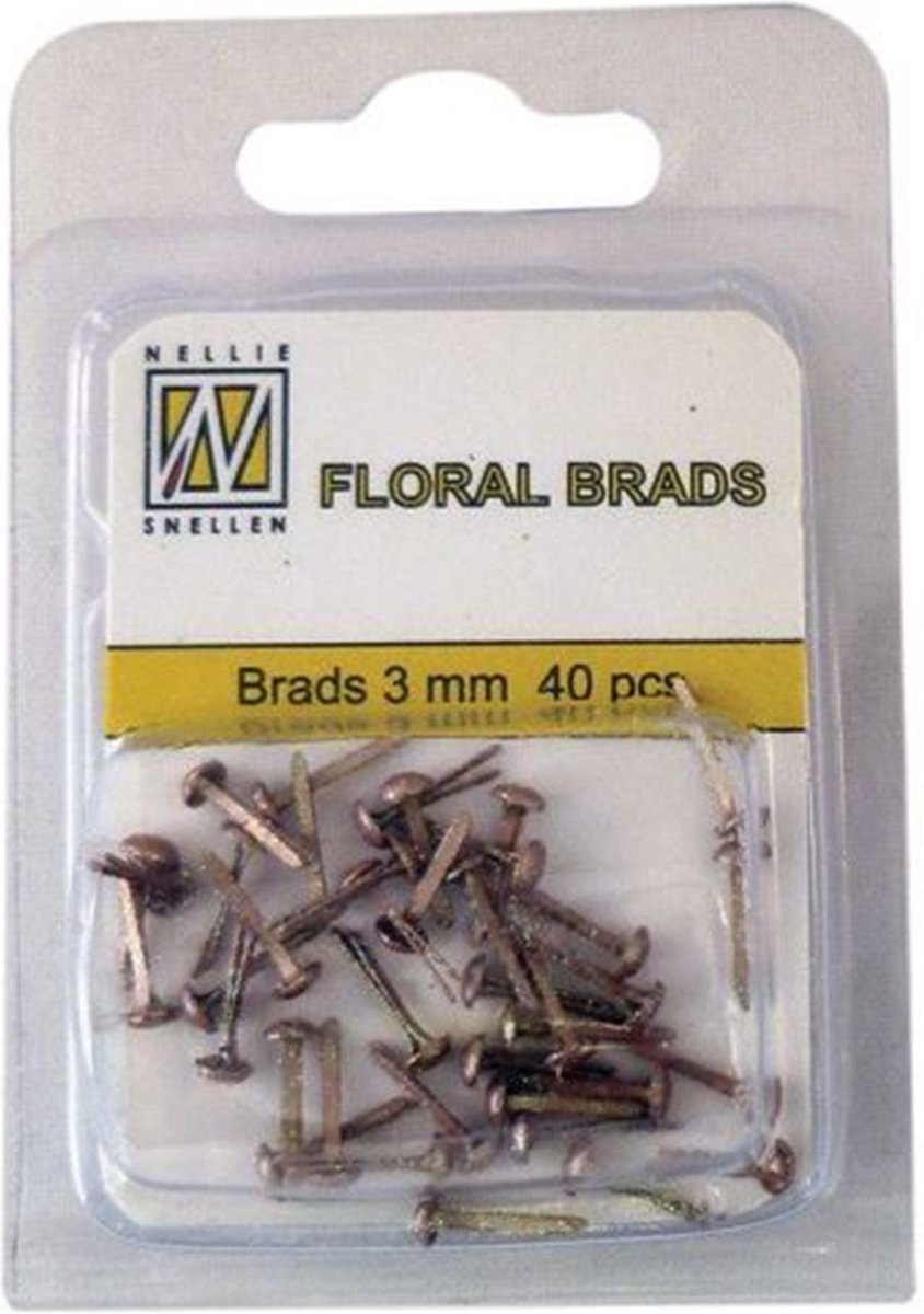 Nellie Snellen Floral Glitter Brads 3mm - 40stuks - Gold