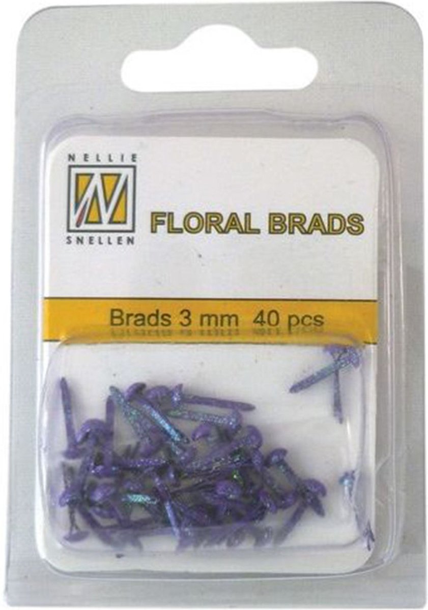 Nellie Snellen Floral Glitter Brads 3mm - 40stuks - Paars
