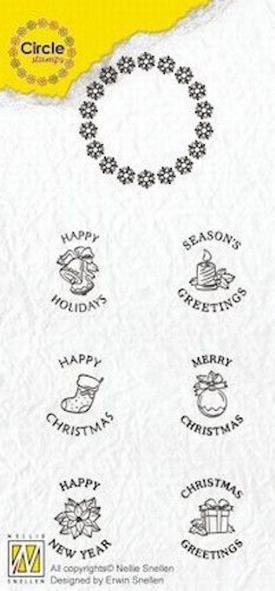 CCSK002 Nellie Snellen engelse tekst - Circle Clearstamps Christmas - english xmas greetings round - rond tekststempels Merry Christmas
