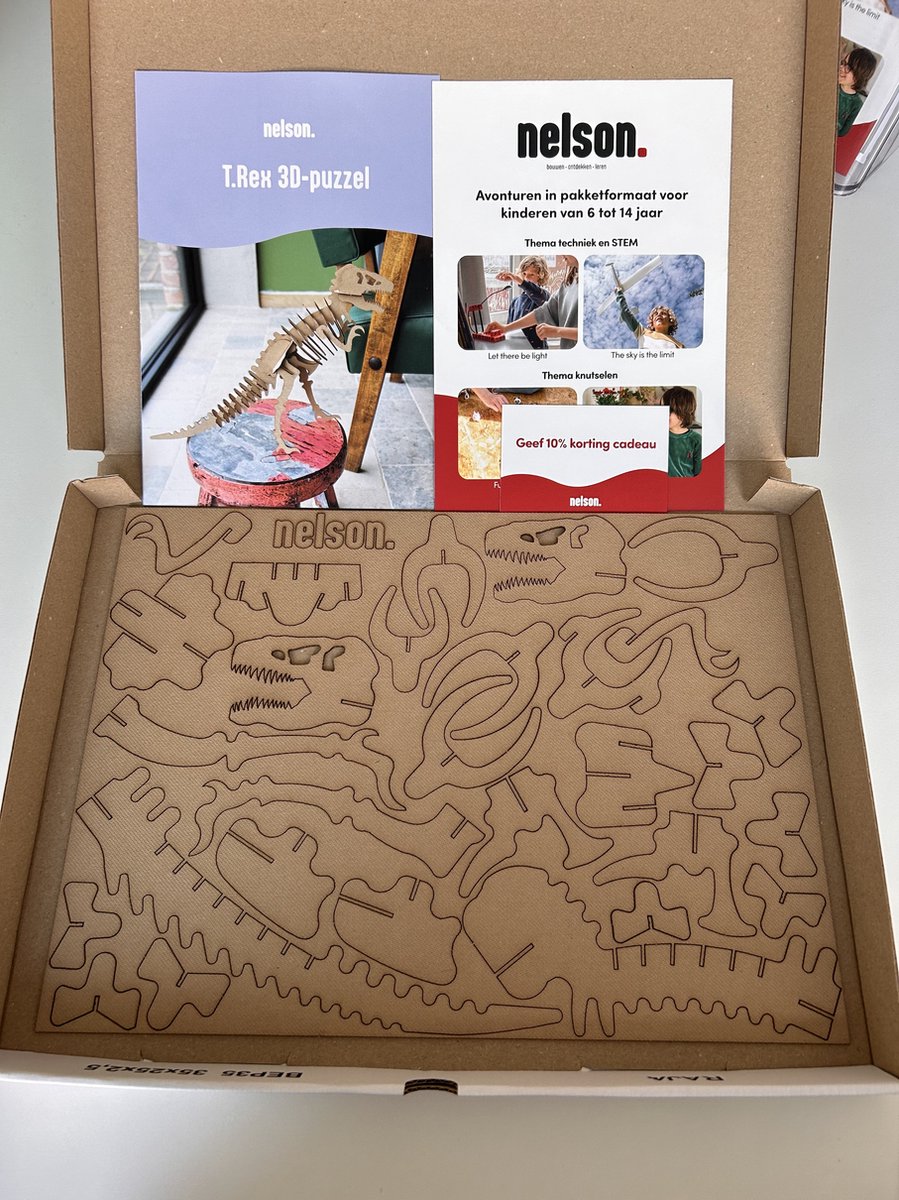 NELSON - T-REX 3D puzzel - Met quiz - Educatieve content - Bouwpakket - Dinosaurus - Hout
