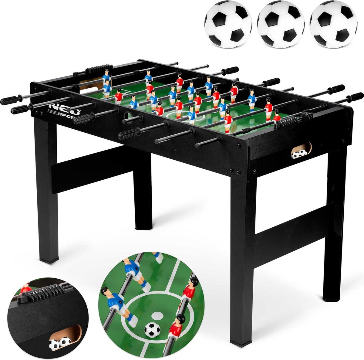Neosport tafelvoetbaltafel - 118x61x79 cm - NS-805 - zwart