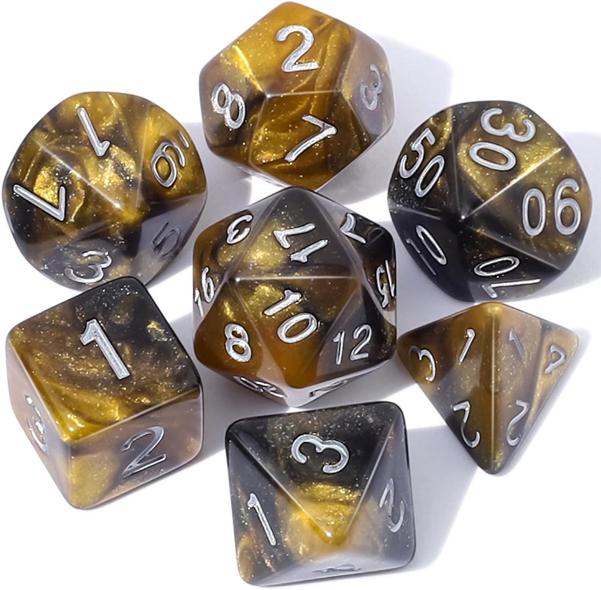 Dobbelstenen Set 7-delig – Goud Zwart D20 D12 D10 D8 D6 D4 – Voor RPG & Tafelspellen