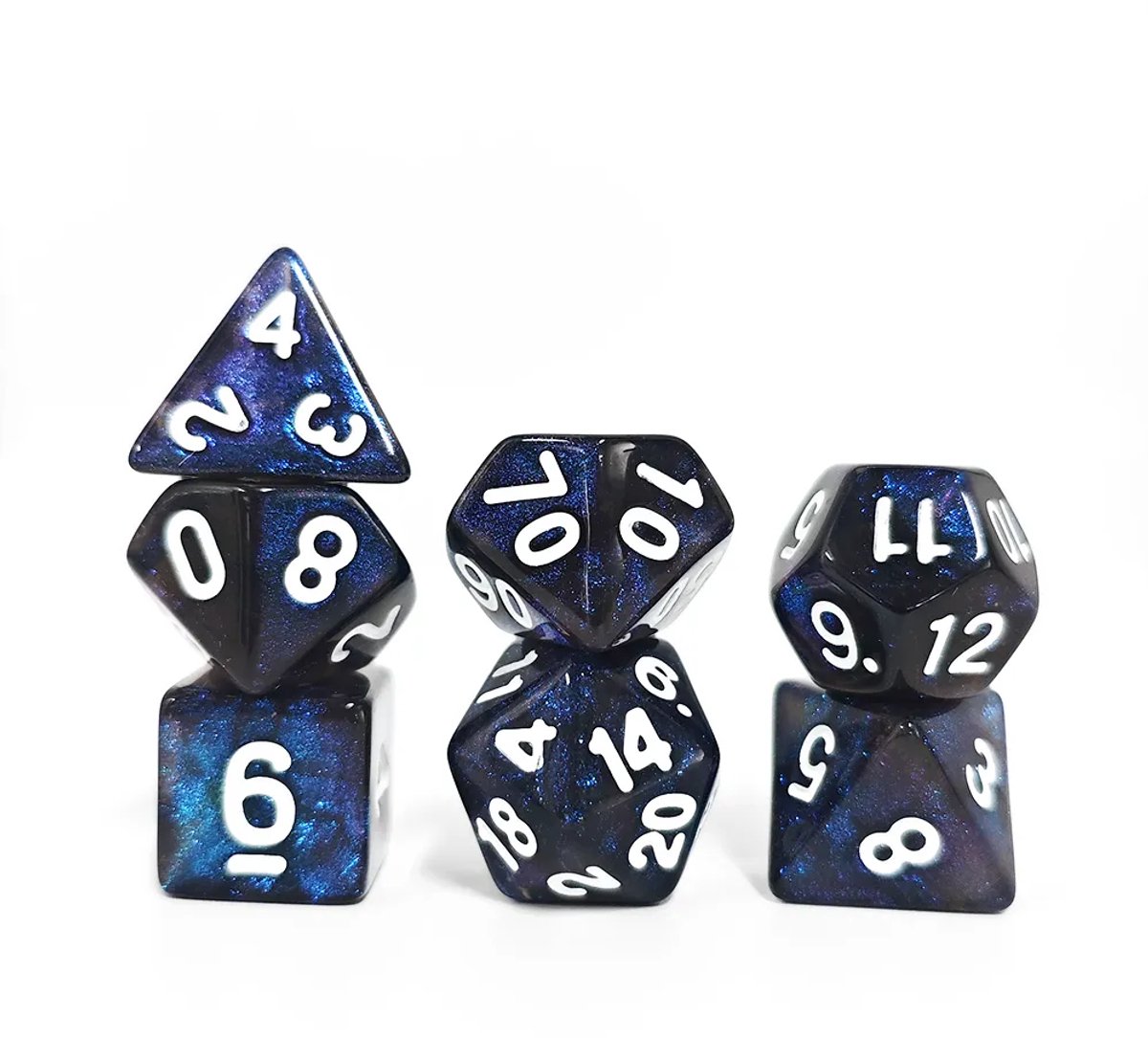 Nereb – Dobbelstenen Set 7-delig – D20 D12 D10 D8 D6 D4 – Blauw – Inclusief Bewaarzakje – Voor RPG & Tafelspellen