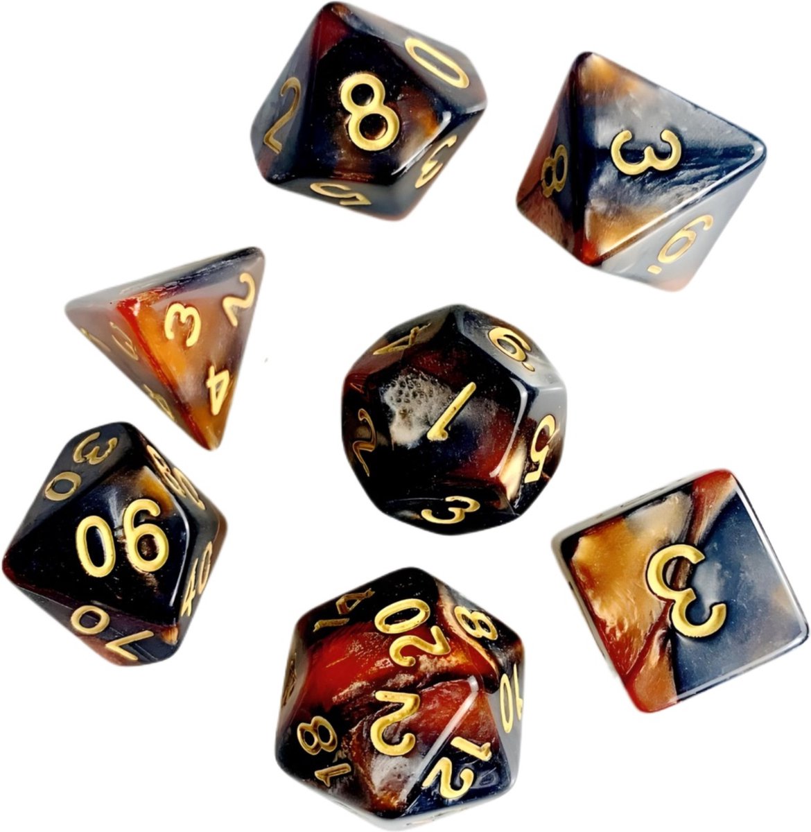 Nereb – Dobbelstenen Set 7-delig – D20 D12 D10 D8 D6 D4 – Voor RPG & Tafelspellen