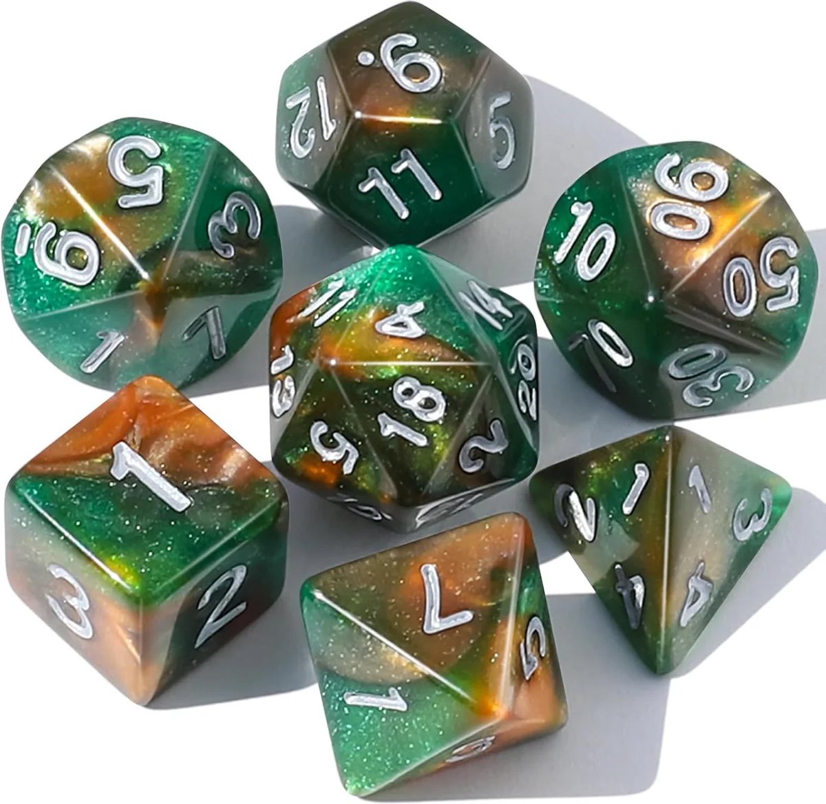 Nereb – Dobbelstenen Set 7-delig – D20 D12 D10 D8 D6 D4 – Voor RPG & Tafelspellen
