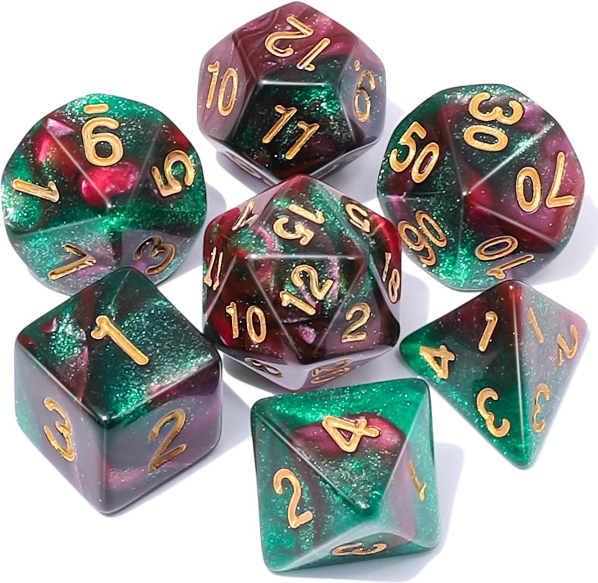 Nereb – Dobbelstenen Set 7-delig – D20 D12 D10 D8 D6 D4 – Voor RPG & Tafelspellen