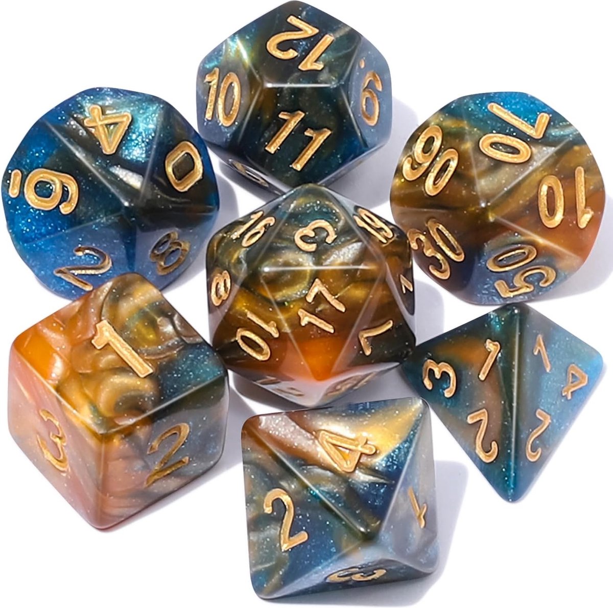 Nereb – Dobbelstenen Set 7-delig – D20 D12 D10 D8 D6 D4 – Voor RPG & Tafelspellen