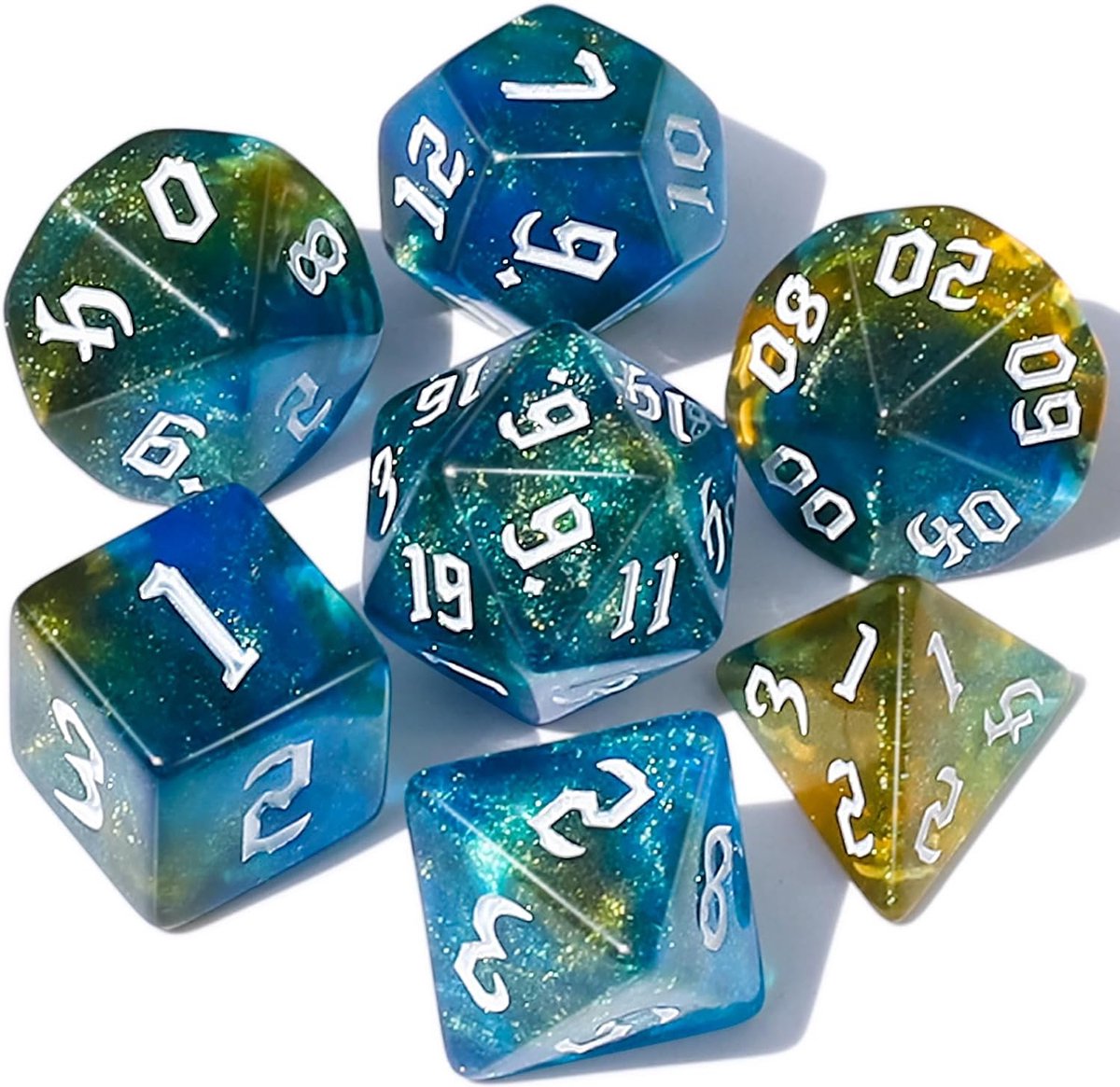 Nereb – Dobbelstenen Set 7-delig – D20 D12 D10 D8 D6 D4 – Voor RPG & Tafelspellen