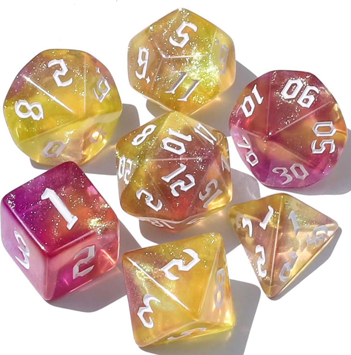 Nereb – Dobbelstenen Set 7-delig – D20 D12 D10 D8 D6 D4 – Voor RPG & Tafelspellen