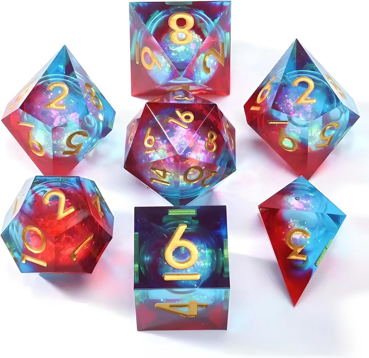Nereb – Liquid Core Dobbelstenen Set 7-delig – D20 D12 D10 D% D8 D6 D4 – Inclusief Luxe Geschenkverpakking – Voor RPG & Tafelspellen