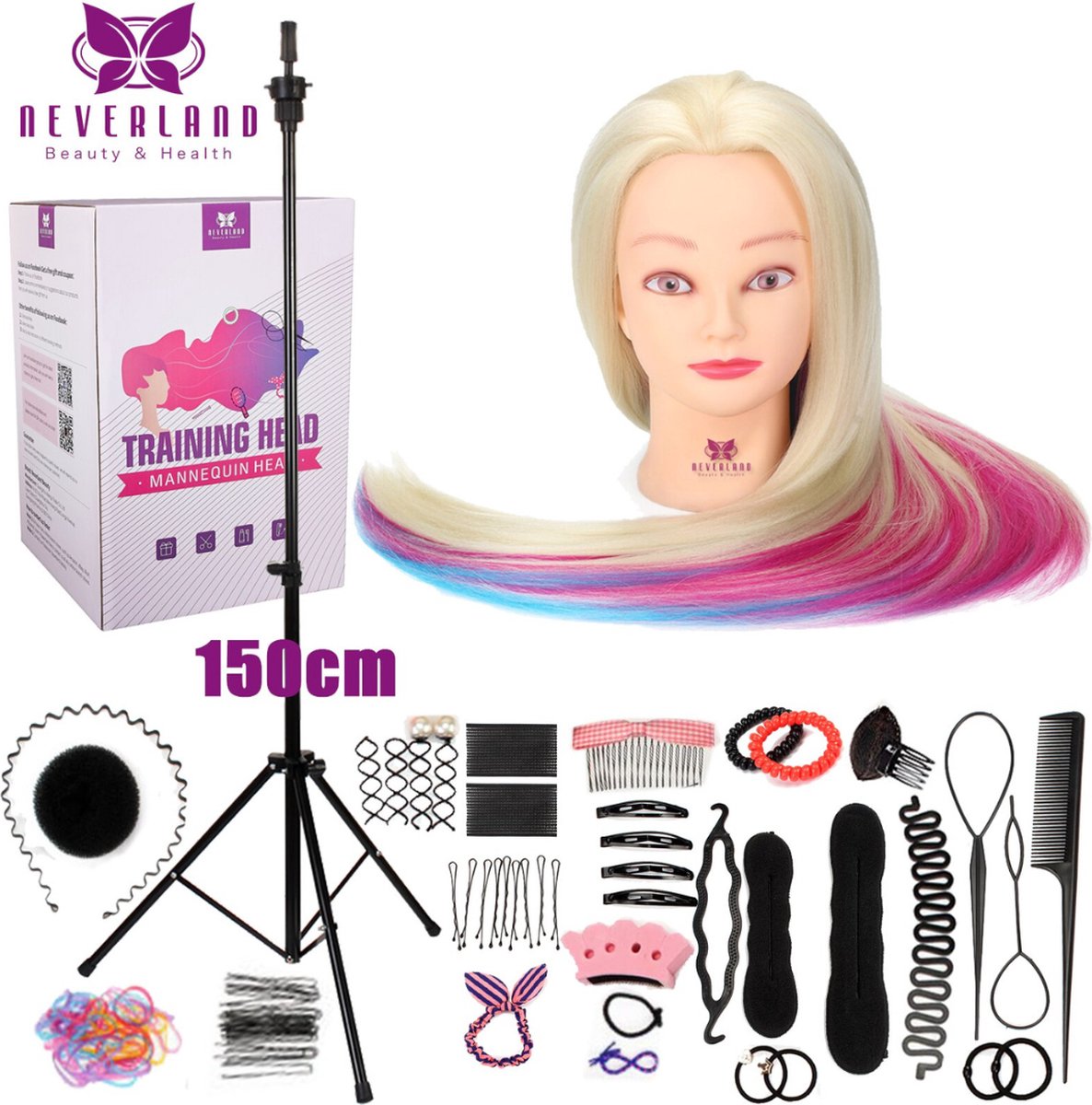 Neverland Oefenhoofd Met Statief – Oefenhoofd Kappershoofd – Met Accessoires – Professioneel – Complete Set - Mannequin