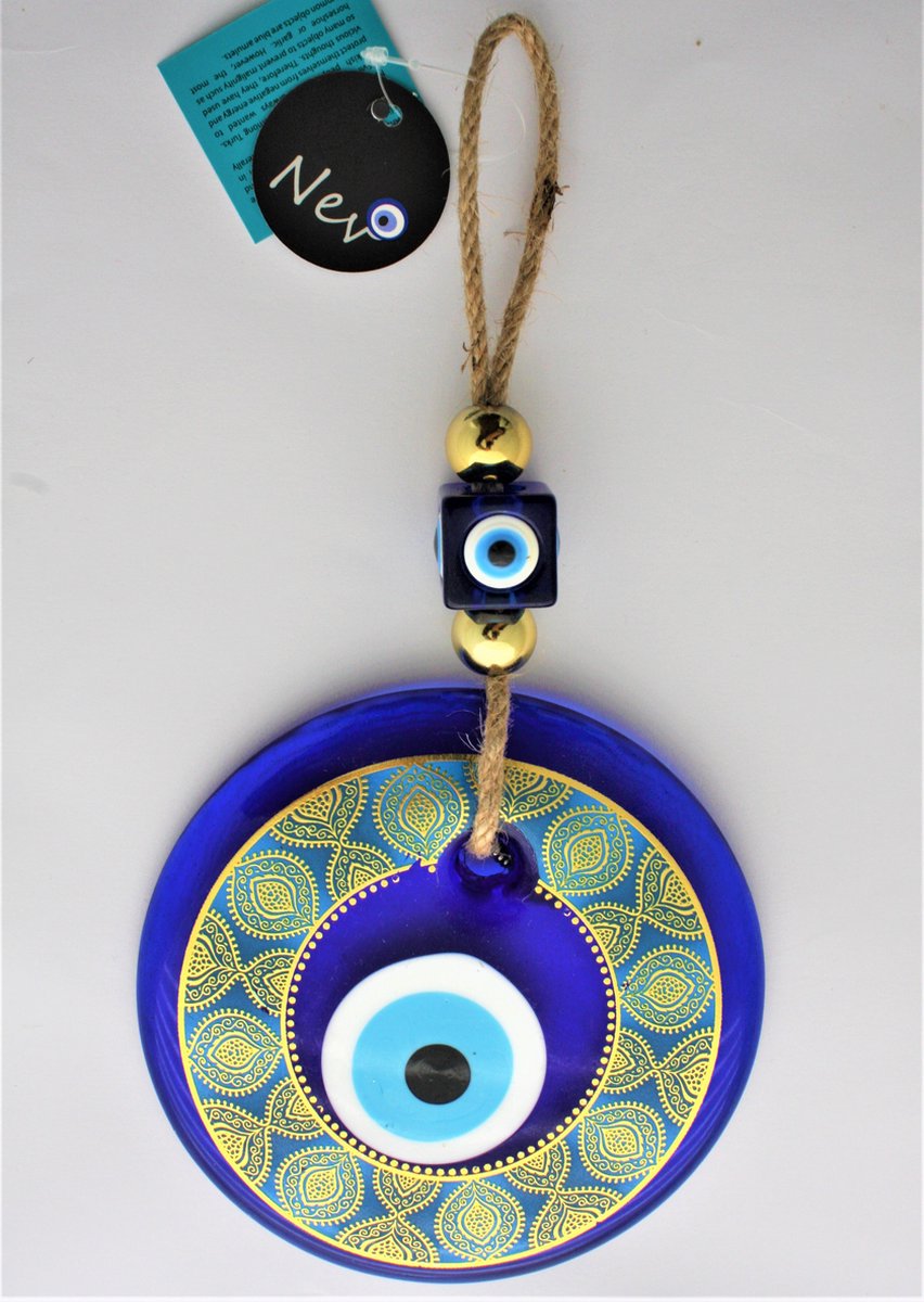 Cozi Studio Nevfactory Blue Glass Evil Eye Wall Decoration L13xW13xH1 cm - Boze Oog Muurdecoratie Woonkamer - Nazar Boncugu - Geluk Bescherming - Turkish Eye, Hanging Ornament