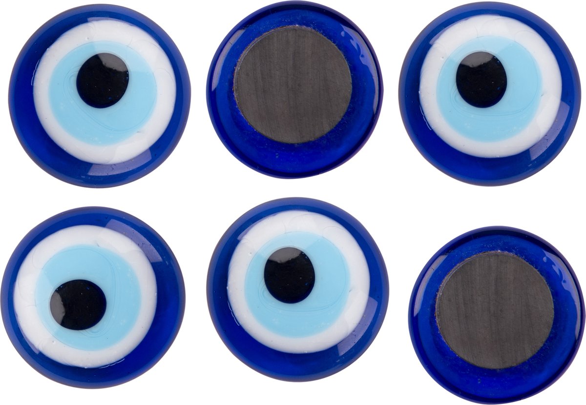 Cozi Studio   Evil Eye Magnet - Boze Oog Magneet - Nazar Boncugu - Handmade Mystical Lucky Charm (3 cm) x10 Glass, Oriental Blue Protective Talisman for Home & Office, L3xW3xH1 cm, Unique Decorative Accessory