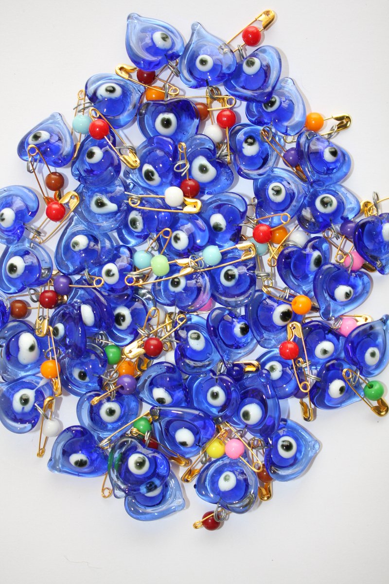 Cozi Studio Nevfactory Evil Eye Safety Glass Pins (50 Pieces), Blue Turkish Eye Lucky Charms, Metal - Boze Oog Kralen & Bedel - Nazar Boncugu - Versatile & Stylish Accessory for DIY Crafts, Jewellery Making, and Spiritual Protection