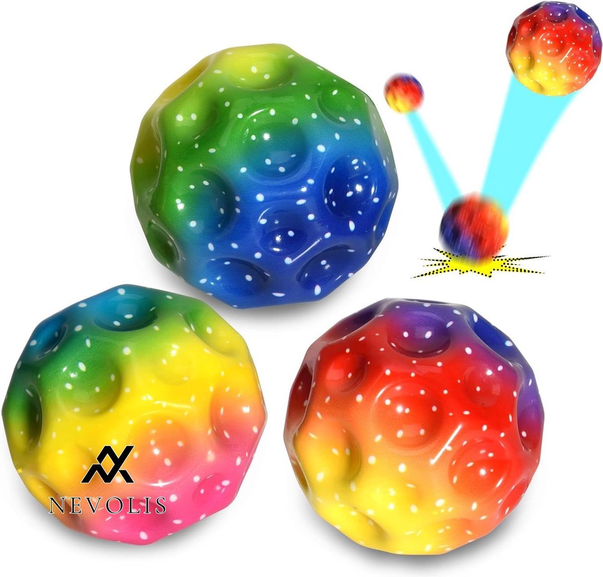 Nevolis 3 Piece Astros Jump Ball Multicoloured Space Moon Ball Mini Jump Ball Super High Bouncing Lightweight Jumping Ball Jumping Balls Interactive Stress Relief Toy - Fun Play .