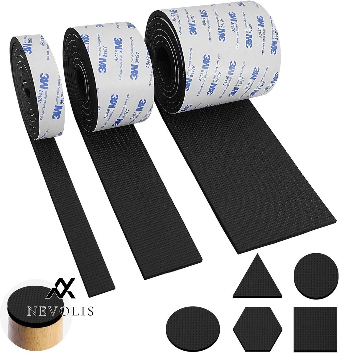 Nevolis 3 Rolls Felt Caps Self Adhesive 5 mm Thick Felt Caps for Chairs 150 cm x 10 cm 150 cm x 5 cm 150 cm x 2 cm Cut Any Shape Felt Adhesive Black Furniture Glides for Chairs .