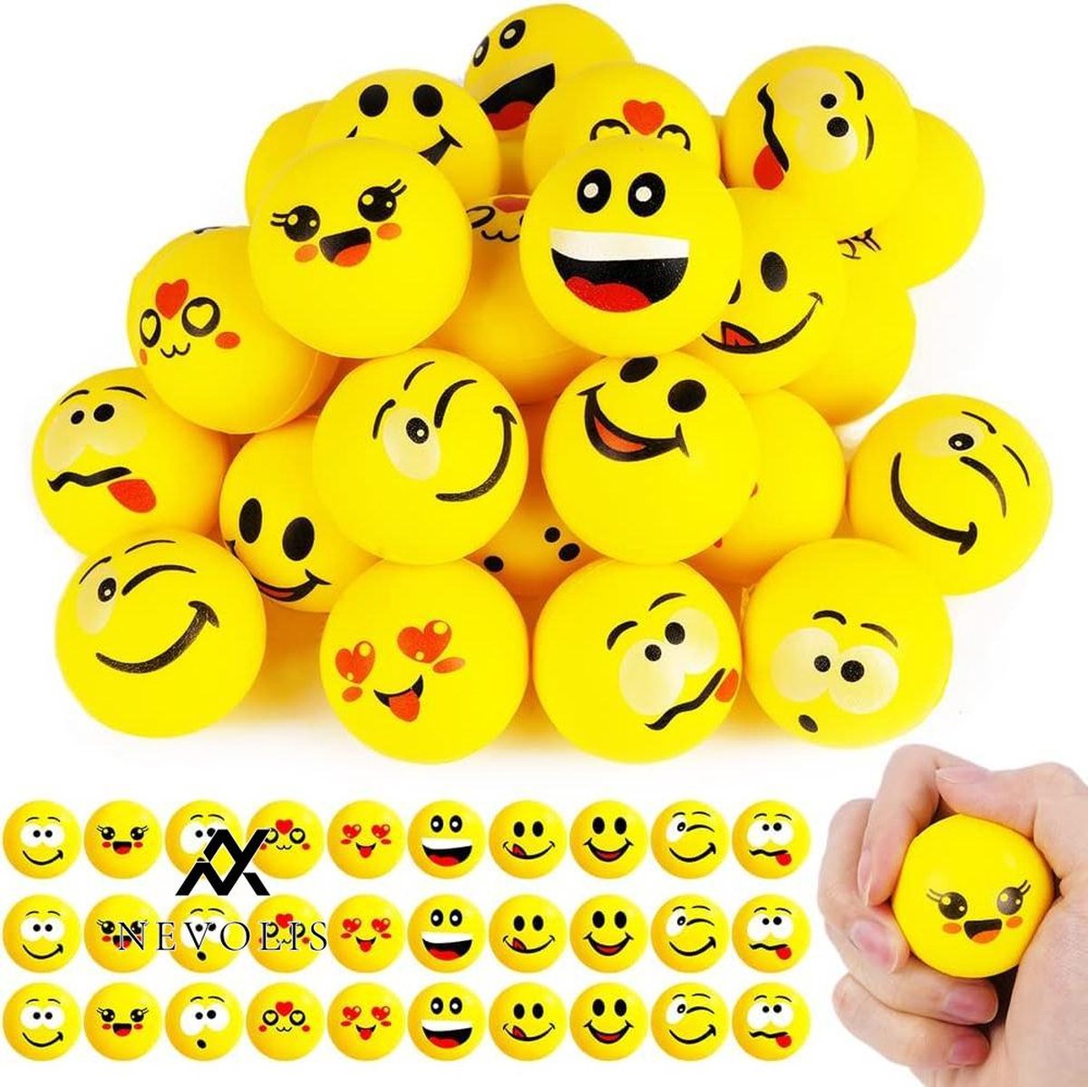 Nevolis 30Pcs Stress Balls Anti Stress Balls 1.6 Inch Mini Foam Stress Balls Relief Toys Kids Birthday Parties-Yellow Smile Face .