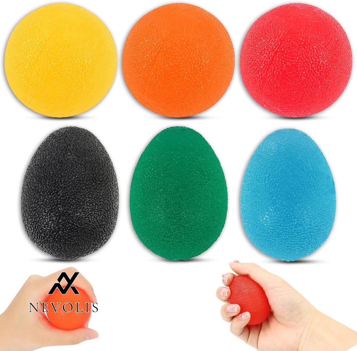 Nevolis 6 Pcs Anti-Stress Physiotherapy Hand Therapy for Relieving Anxiety and Rehabilitation Oval and Round Stress Balls .