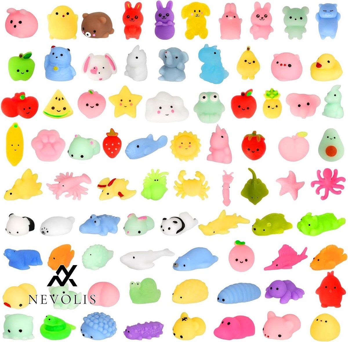 Nevolis 80 Pieces Soft Silicone Toy Anti-Stress Fidget Toy Set Anti-Stress Ball Party Favors Filler Decoration Gift for Childrens Birthday for Boys and Girls Squishy Kawaii Squishies .