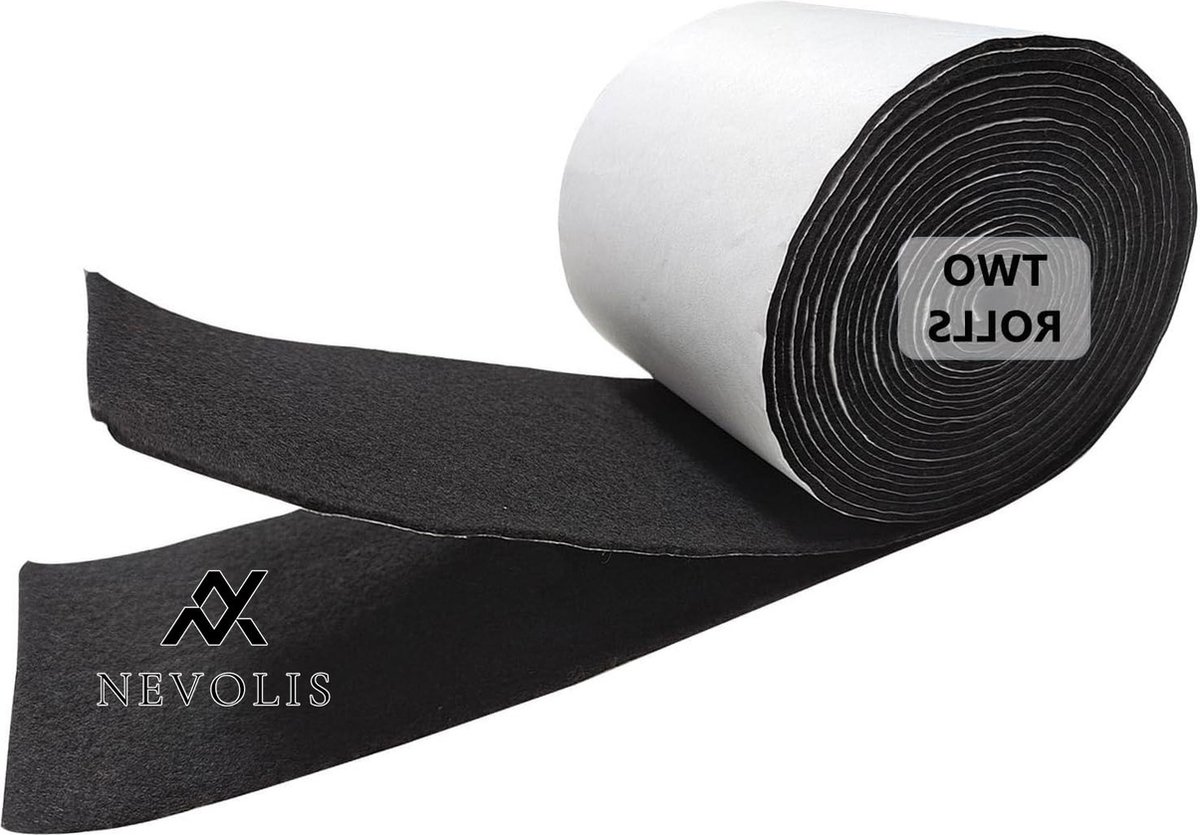 Nevolis Black Felt Chair Caps 10 cm x 2.5 m - 1.4 mm Thick - 2 Rolls Felt Tape for Furniture - Box Liner Cups Matt Picture Frame - Self-Adhesive .