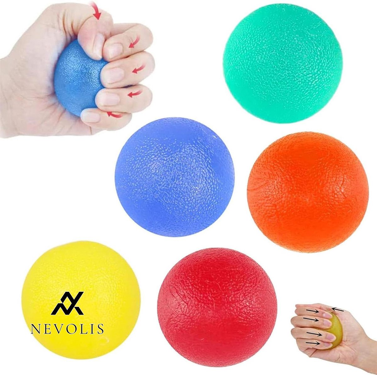 Nevolis Hand Therapy Balls Egg Grip Balls - Anti-Stress Ball Training Device for Palm Strength and Stress Reduction .