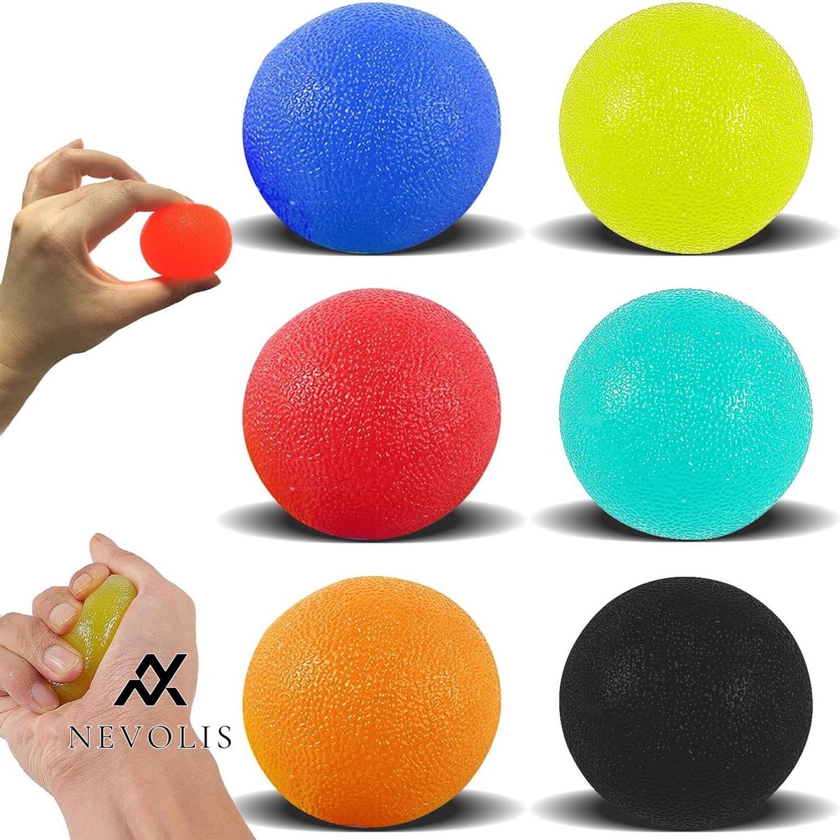 Nevolis Hand Trainer Balls Finger Training Grip Stress Anxiety Relief Strengthening Pack of 6 .
