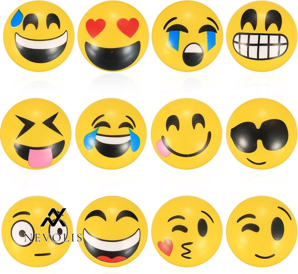 Nevolis Stress Ball Pack of 12 Anti-Stress Ball Toys for Kids and Adults - Gift for Childrens Birthday and Christmas Stress Relief Gifts .