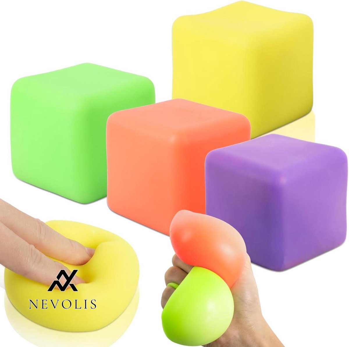 Nevolis Stress Ball Pack of 4 for Adults and Children Hand Therapy 5.5 x 5.5 cm .
