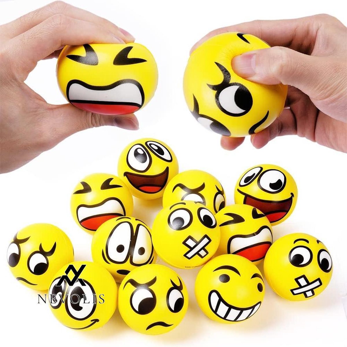 Nevolis Stress Balls 12Pcs Anti Stress for Kids Adults Smile Face 2.3 Inch Mini Foam Relief Toys for Kids Birthday Parties/Yellow .