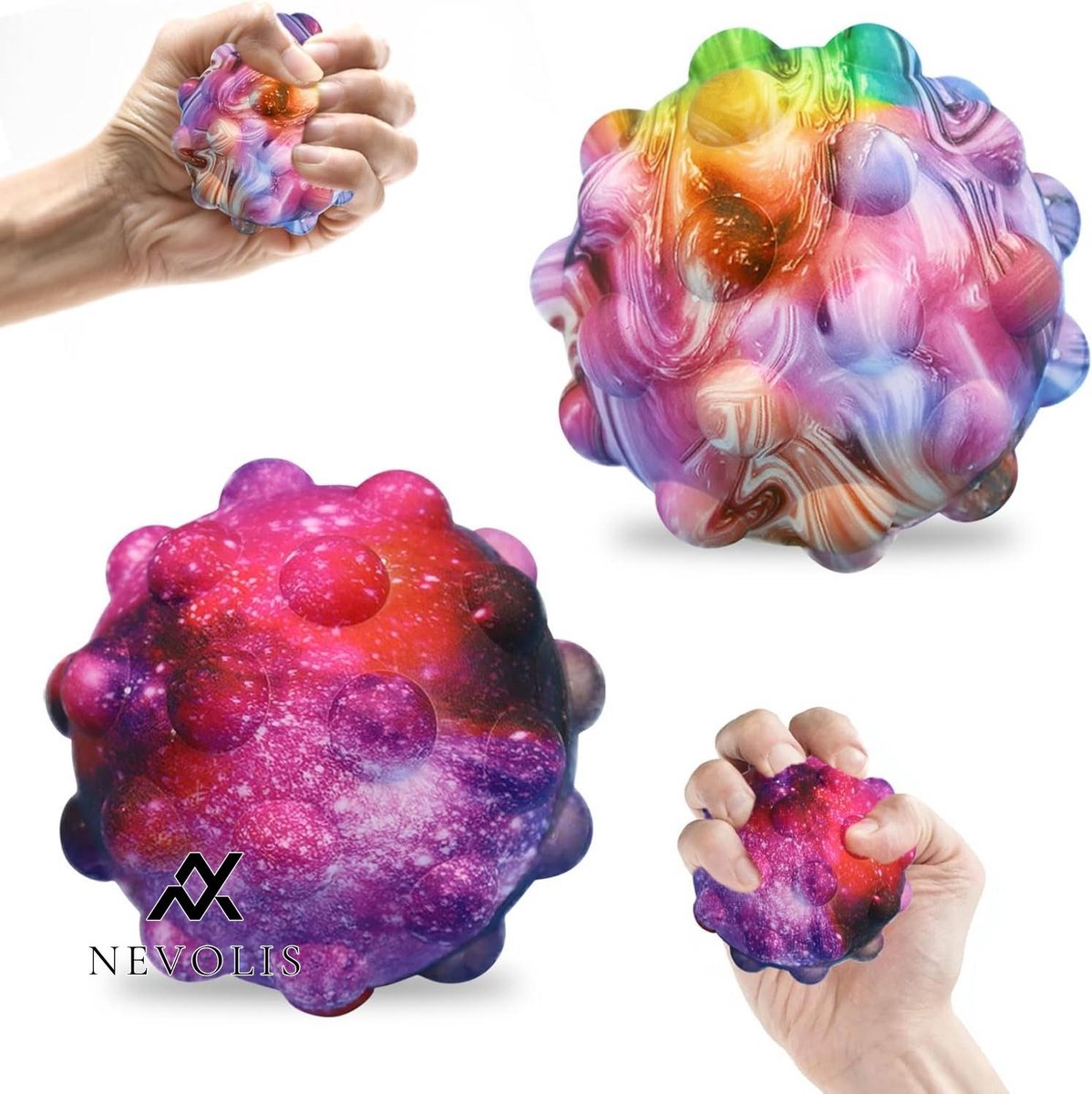 Nevolis Stress Balls for Children and Adults 2 Pieces Fidget It Ball Squeeze Toy Stress Ball 3D Mini Jumping Ball Popit Bounce Ball Stress Ball Squeeze Ball Sensory Toy Anti-Stress Ball - Ontspanning Fidget Speelgoed .