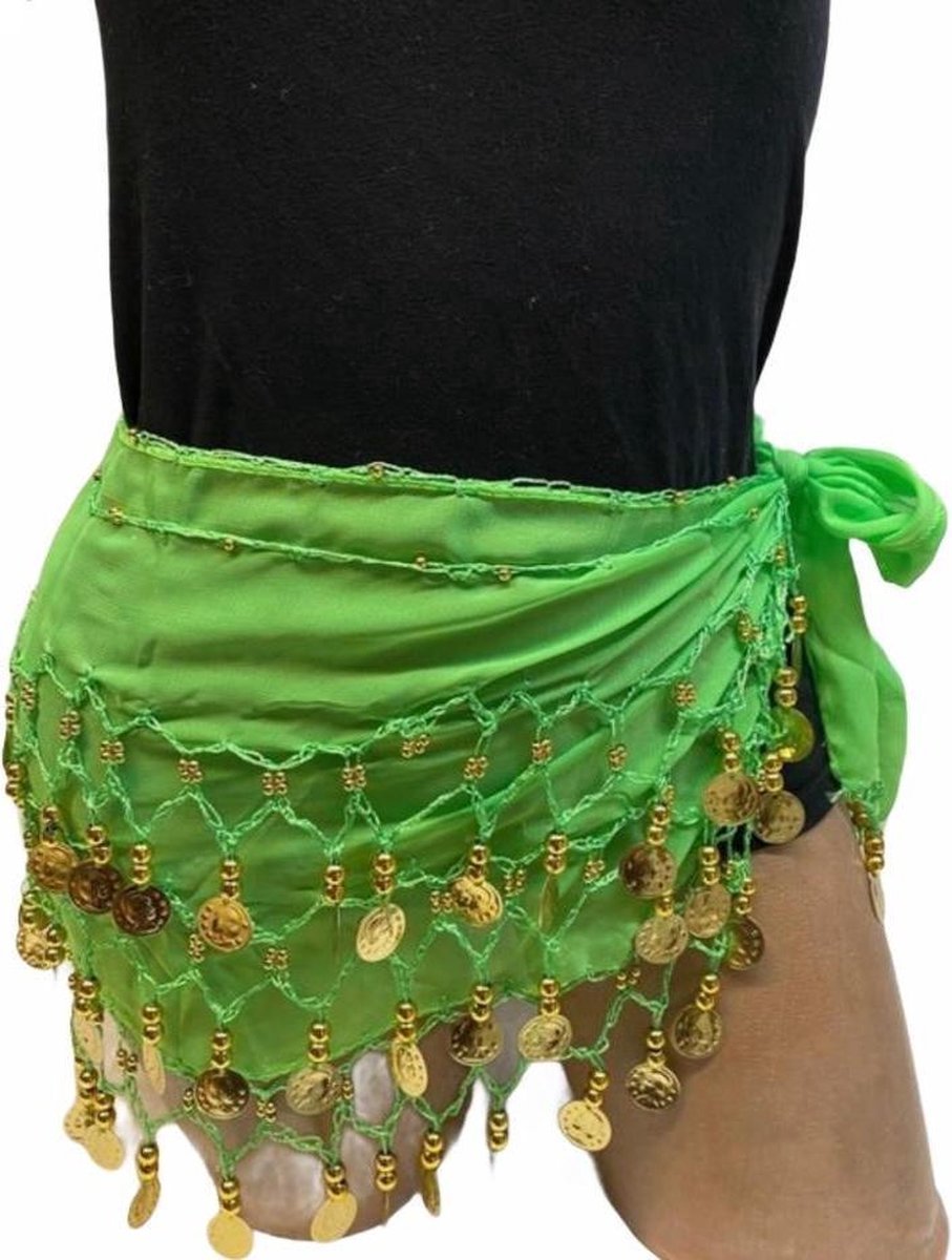 New Age Devi - 150 cm Groene Buikdans Sjaal met Gouden Muntjes - Perfect voor Heupbewegingen!