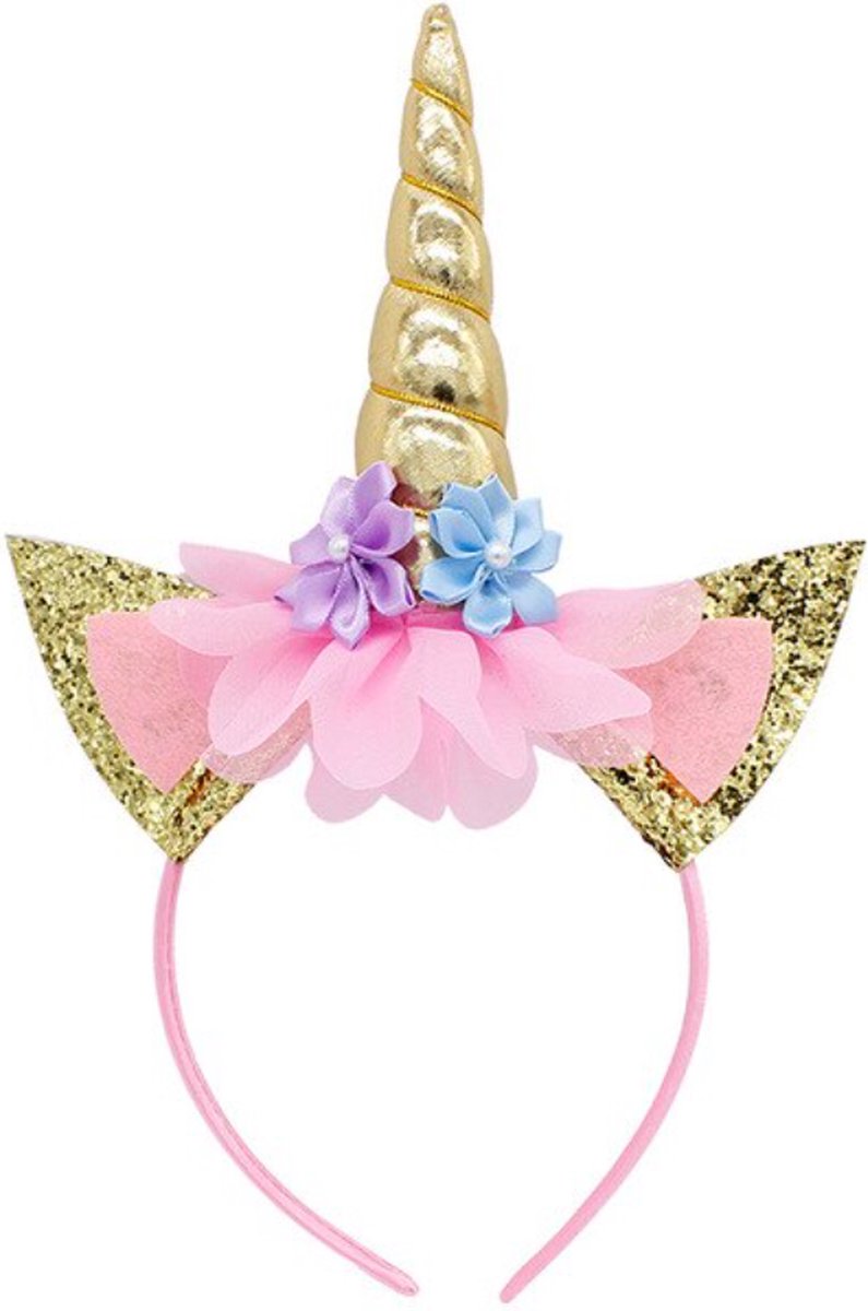 New Age Devi - Schattige Eenhoorn Diadeem - Goud - Leuke Hoofdband - Kroontje - Bloemetjes