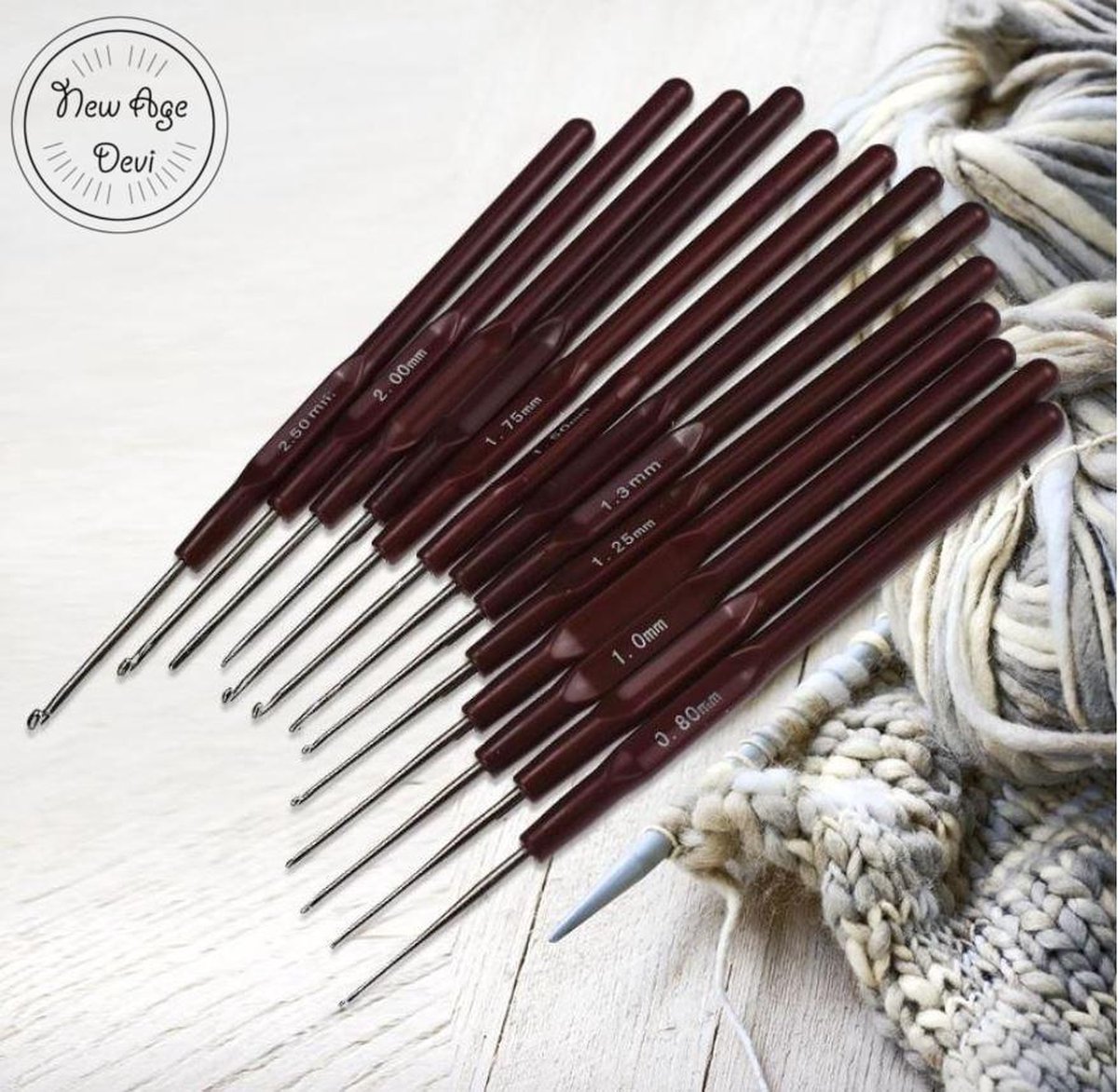 Set 16 Stuks 0.5 Mm-2.5 Mm  Haaknaalden Bruin Plastic Handvat Haak Set Diy Naaien  en Breien Haken Gereedschap