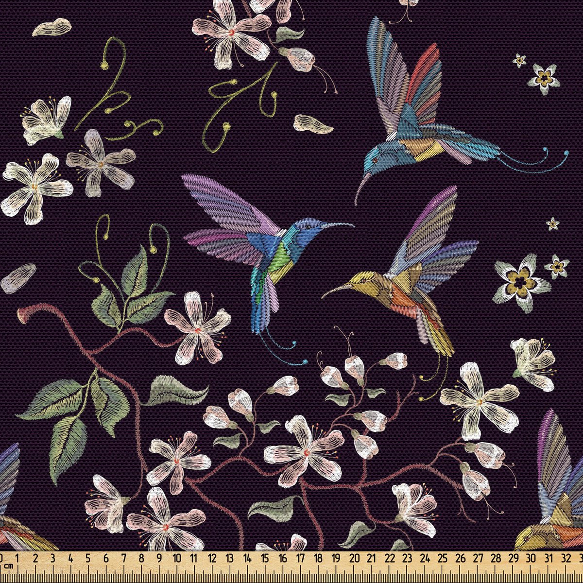 New Bed Bloemen en Kolibrie Stof per Meter, Decoratieve Stof voor Meubelbekleding en DIY Woonaccessoires, 1m x 1,5m