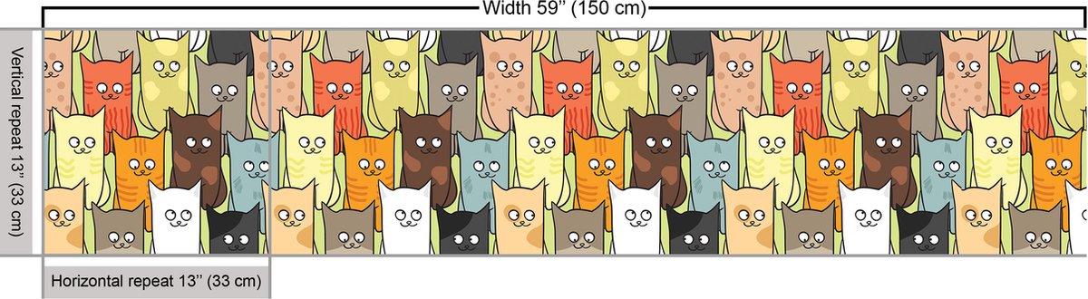 New Bed Kleurrijke Grappige Katten Stof per Meter, Decoratieve Stof voor Meubelbekleding en DIY Woonaccessoires, 1m x 1,5m