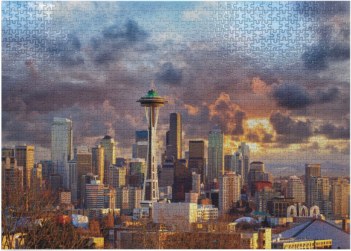 New Bed Legpuzzel voor volwassenen,Verenigde Staten Seattle Skyline Dramatische Zonsondergang leuk en actief, duurzaam karton van erfgoedkwaliteit, 1000 stukjes