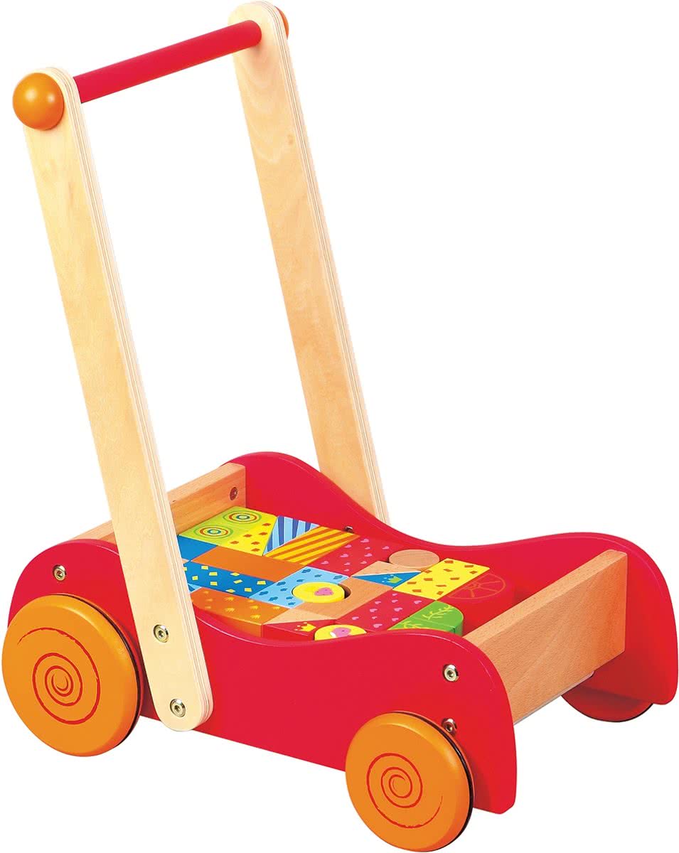 Lelin Toys - Duw- en Loopwagen met Gekleurde Blokken