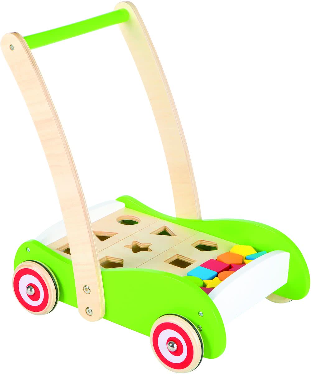 Lelin Toys - Duw- en Loopwagen met Vormenplank en Blokken