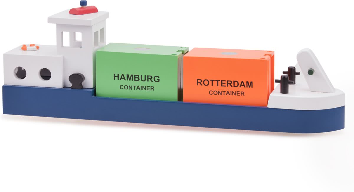 New Classic Toys - Rijnaak met 2 Containers - Haven Lijn