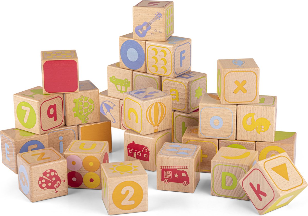 New Classic Toys® Houten ABC Blokken Set - Educatieve Alfabet Leerblokken - 30 stuks